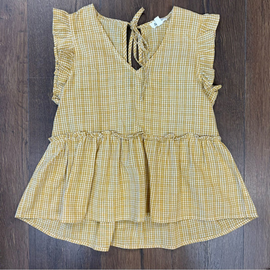 &Merci yellow gingham ruffle sleeved top SZ MED