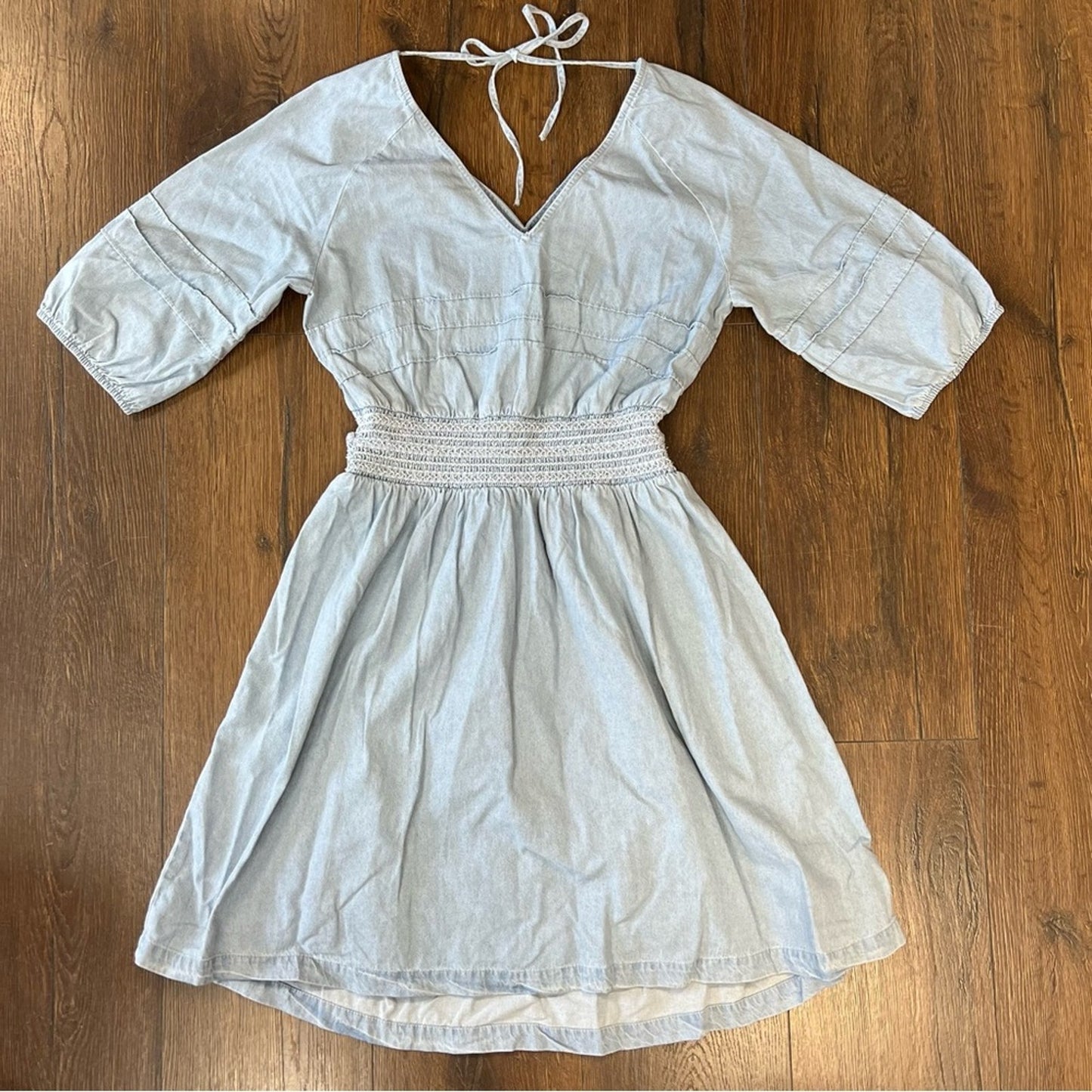 Blue B Collection smocked waist open back denim dress SZ MED