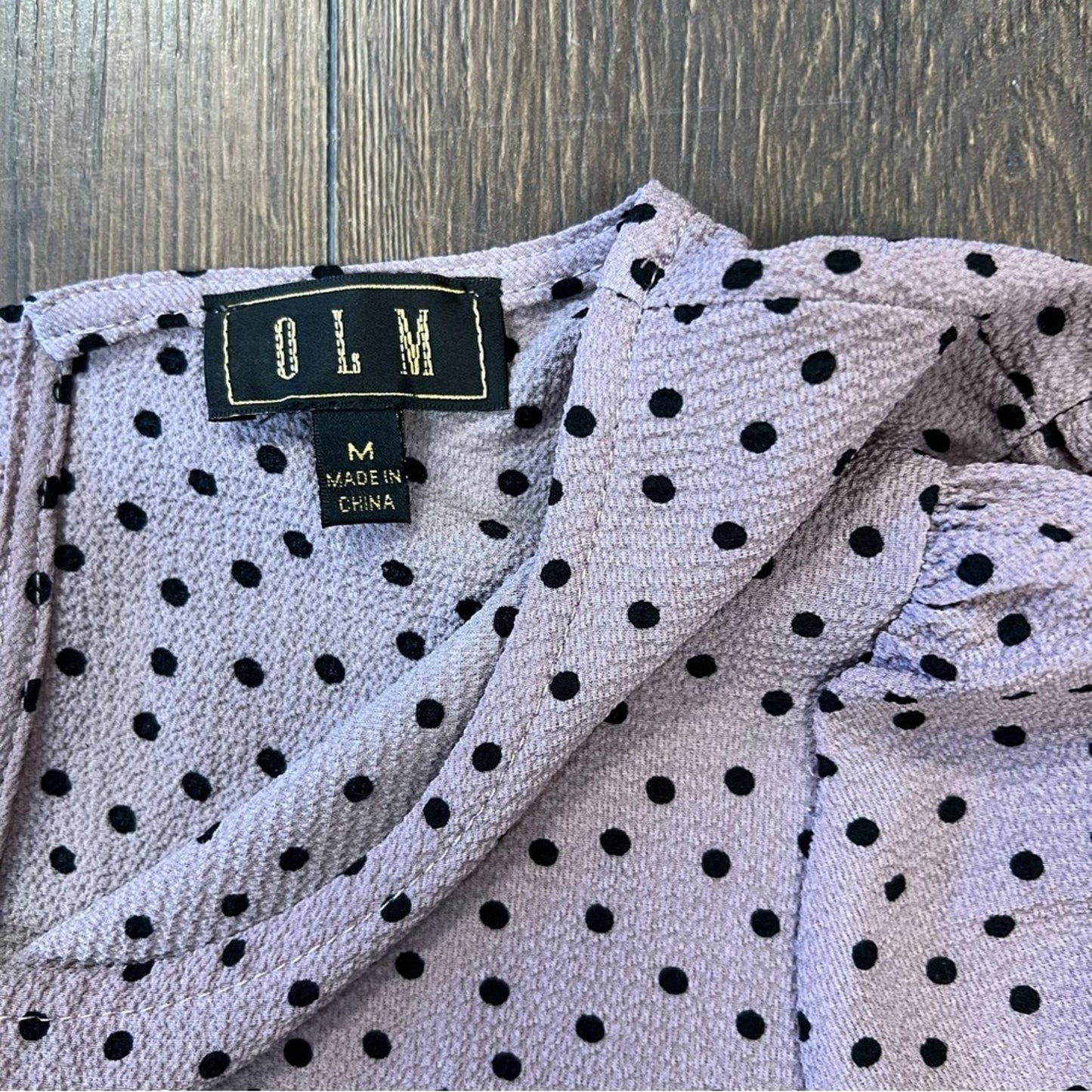 OLM Plum polkadot back tie blouse SZ MED