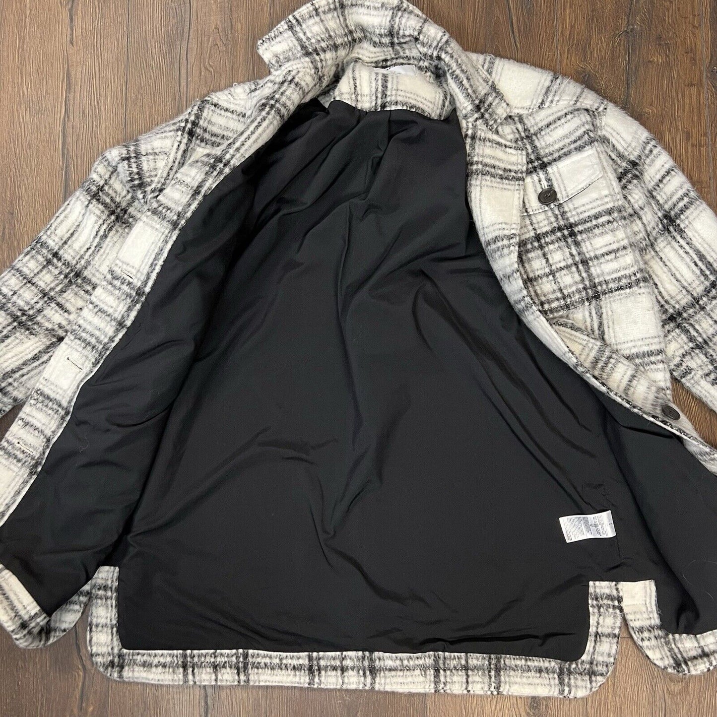 Old Navy Oversized Soft-Brushed White And Black Plaid Long Shirt Jacket SZ SM