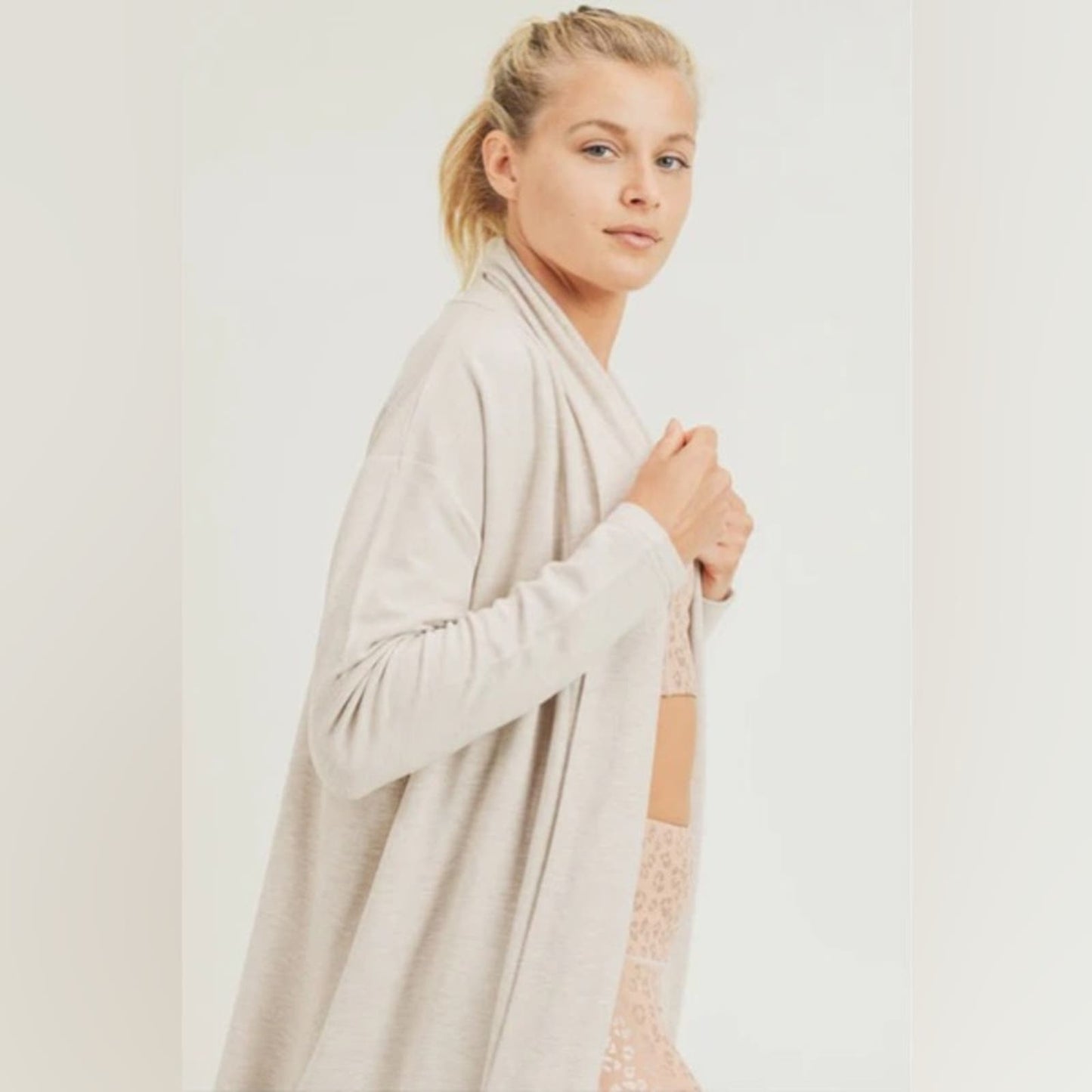 Mono B Longline Open-Front Cardigan with Back Yoke SZ SM