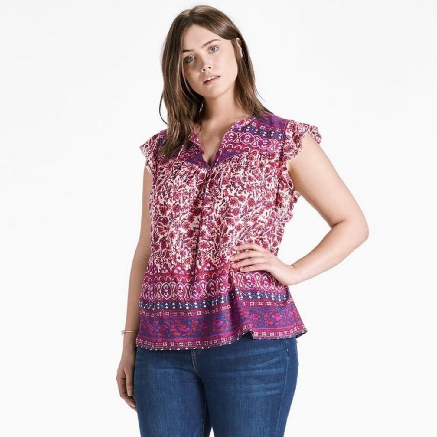 Lucky Brand Flutter Sleeve Top SZ MED