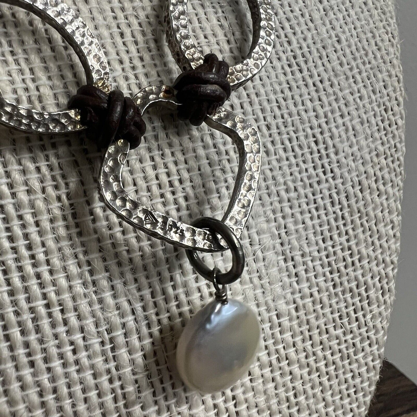 Silpada Coin Pearl Brown Leather Hammered Sterling Silver Necklace N1257