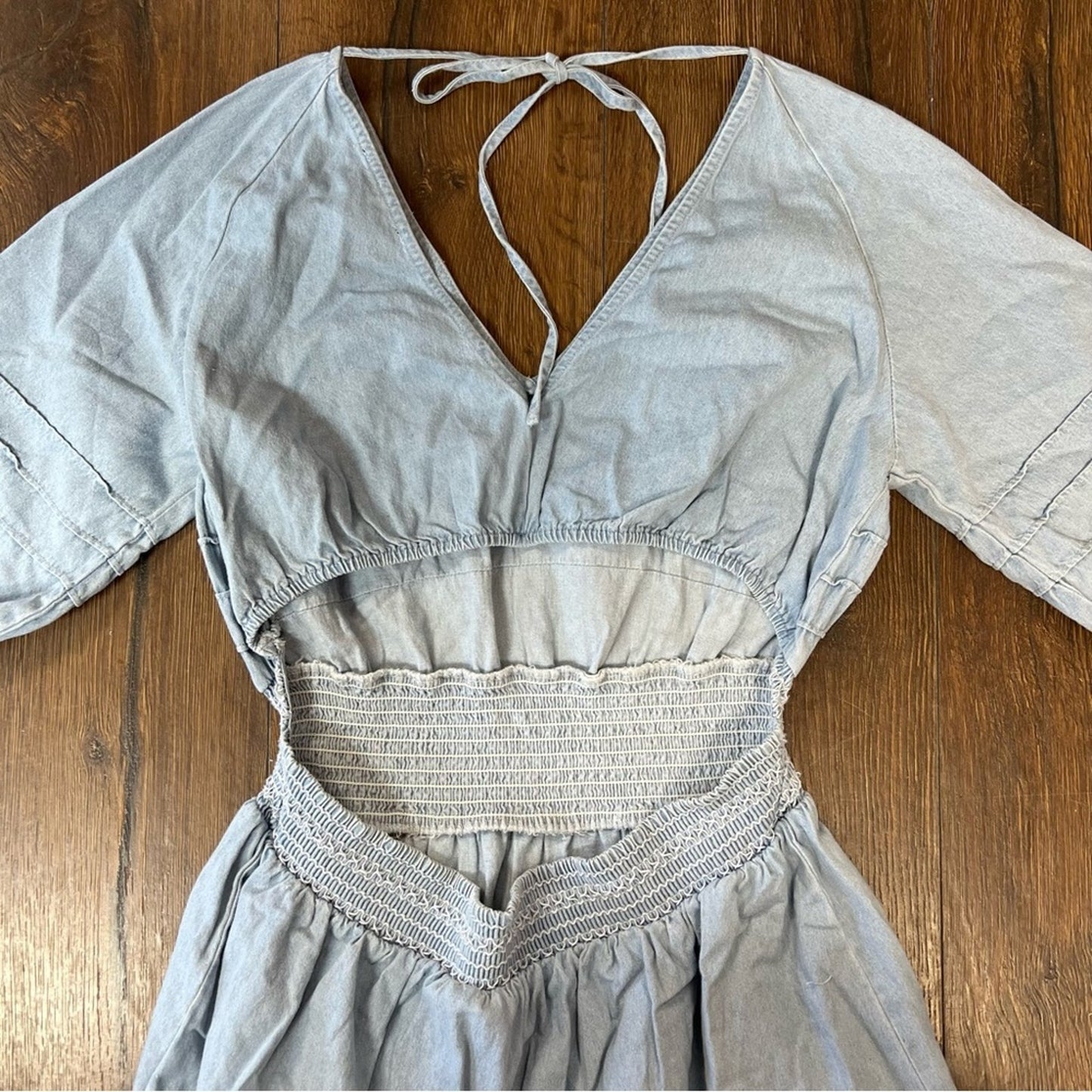 Blue B Collection smocked waist open back denim dress SZ LG