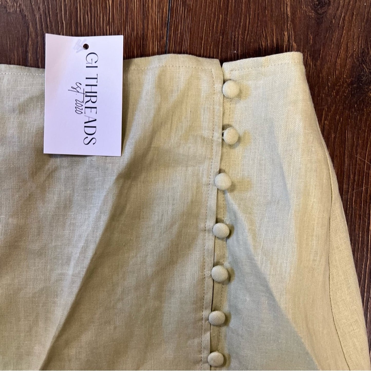 🆕 Et Clet Button Detail Linen Mini Skirt in tea green SZ SM