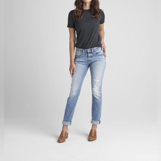 🆕 Silver Jean Boyfriend Mid Rise Slim Leg Jeans SZ 26/2