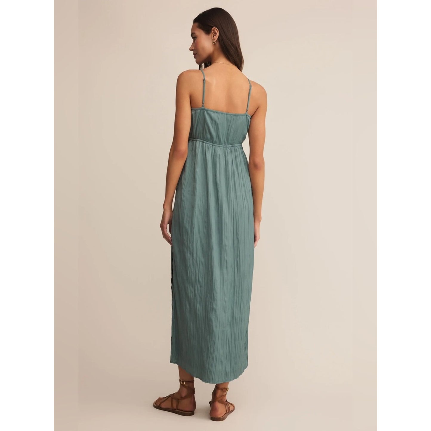 🆕 Z SUPPLY-MANON SATIN MAXI SLIP DRESS W/ SIDE SLIT IN SEA PINE NWT SZ MED