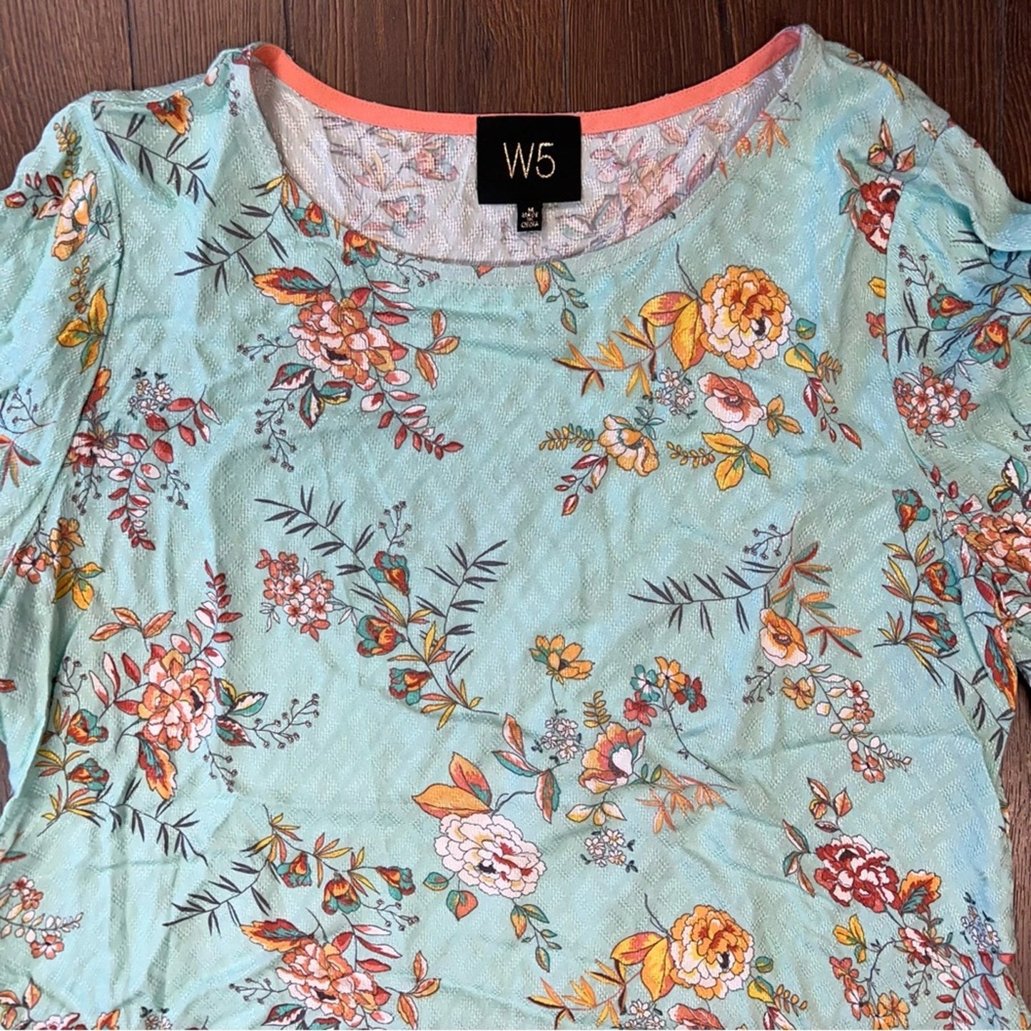 W5 teal floral flutter sleeve blouse SZ MED