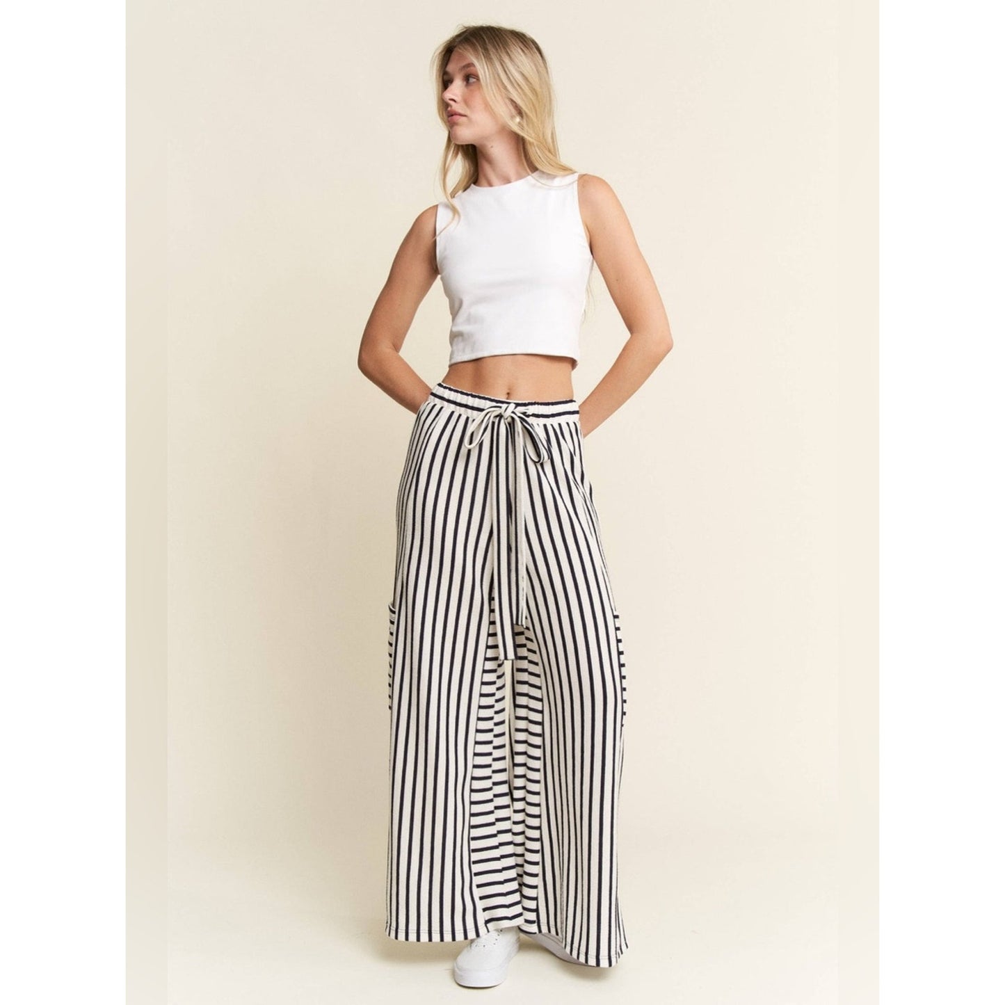 🆕 Jade by Jane Striped Wide-Leg Knit Pants NWT