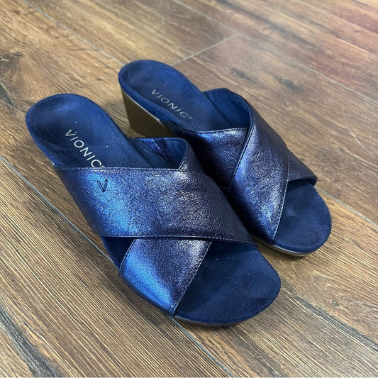 Vionic Kara leather slip on wedge sandal SZ 6.5