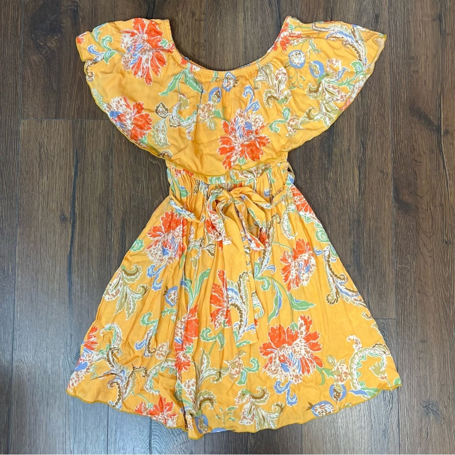 Lovely Melody orange floral off the shoulder dress SZ LG