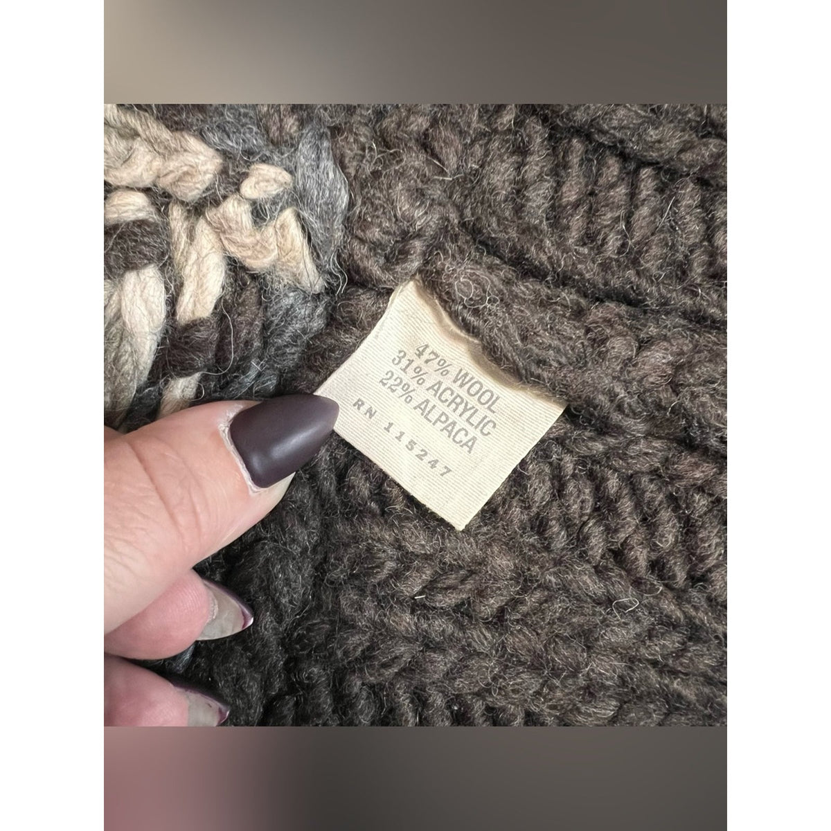 🆕 Ruehl No.925 Y2K Hand Knit Wool Brown/Cream Open-Front Cardigan SZ XS/S