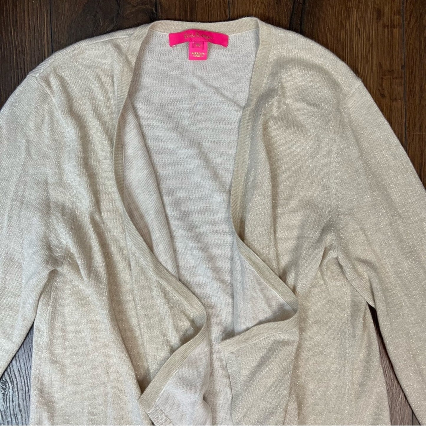 Lilly Pulitzer Dustin cardigan in Heathered gold sandbank metallic SZ MED