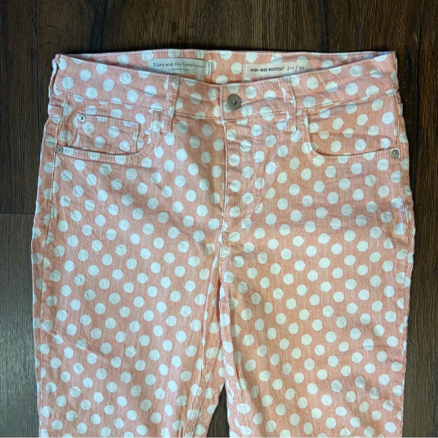 Pilcro Polka Dot High-Rise Bootcut Crop Raw Hem Pants (Anthropologie) SZ 30/10