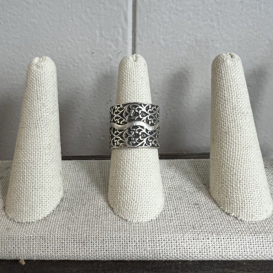 Silpada 925 Sterling Silver Filigree Vine WIDE Cuff Ring SZ 7.5
