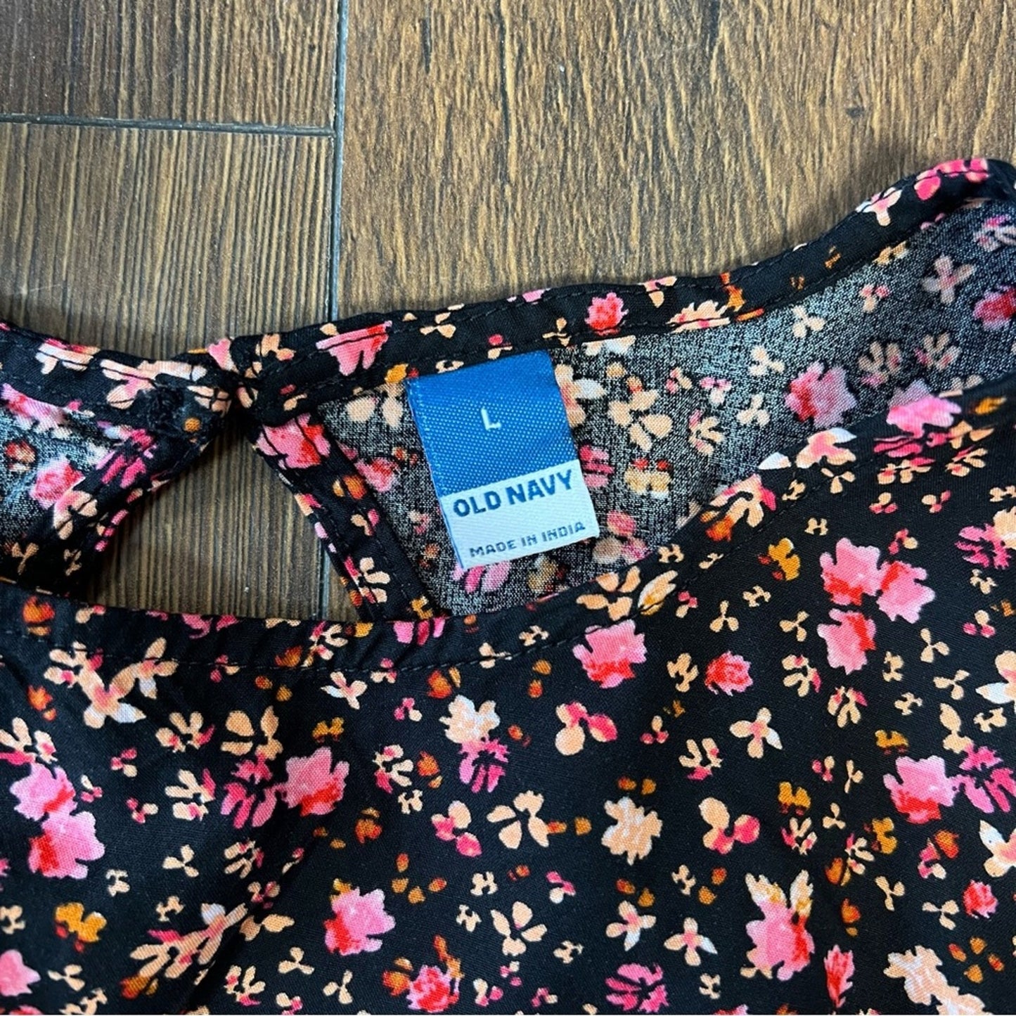 Old navy fit and flare puff sleeve black ditsy floral dress SZ LG