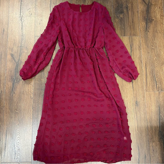 Amazon burgundy textured V-neck midi dress SZ SM