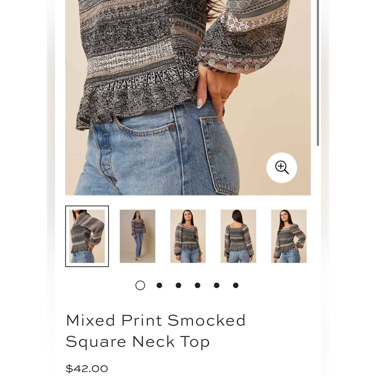 🆕 Hayden Smocked Square-Neck Peasant Top-Black/Cream SZ LG