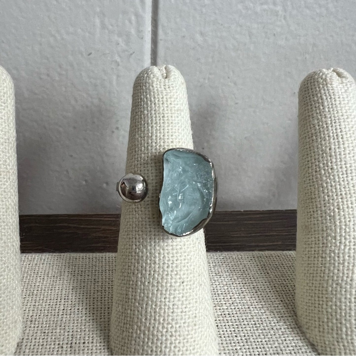 Sterling ring with aquamarine stone adjustable SZ 7