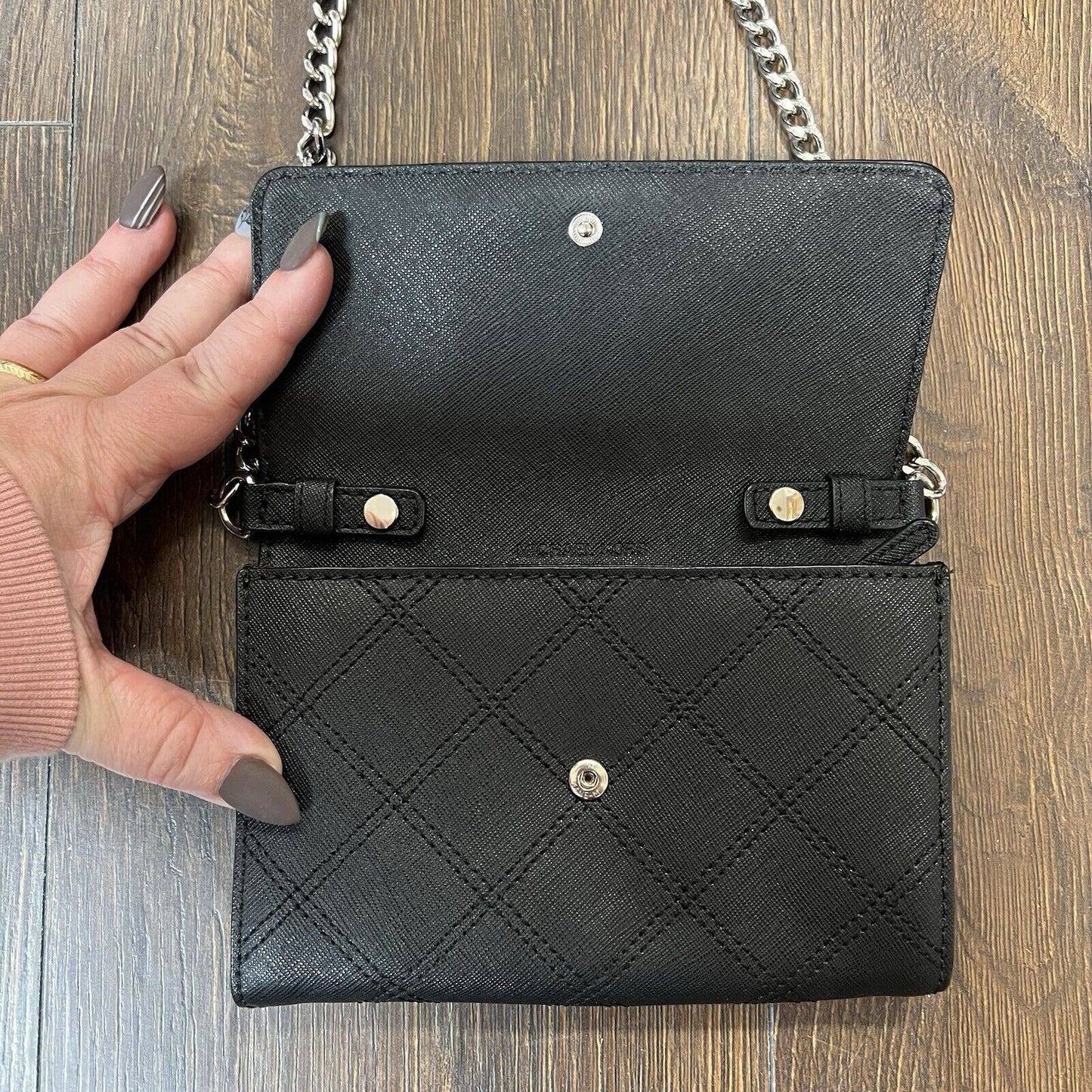 Michael Kors saffiano black Quilted crossbody clutch