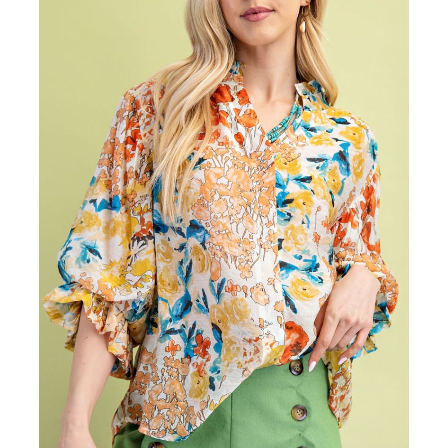 NWOT JODIFL EAST FLORAL PUFF SLEEVE TOP SZ SM