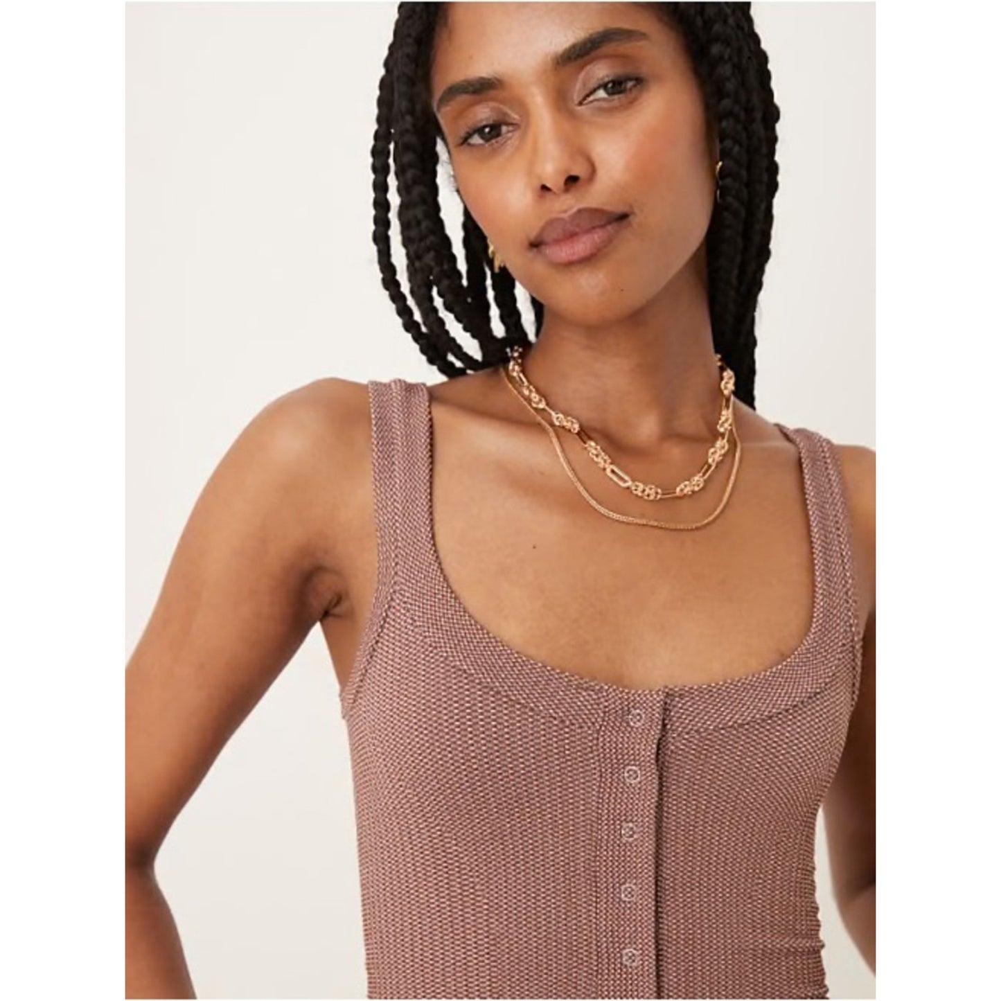🆕 Free People Clean Slate Ribbed Henley Tank Top SZ M/L