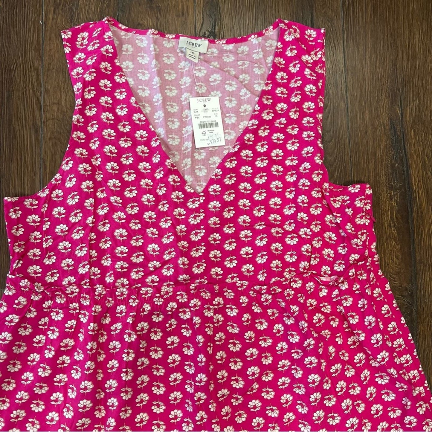 🆕 J Crew Fuchsia Blossom V-Neck Midi Dress SZ 10