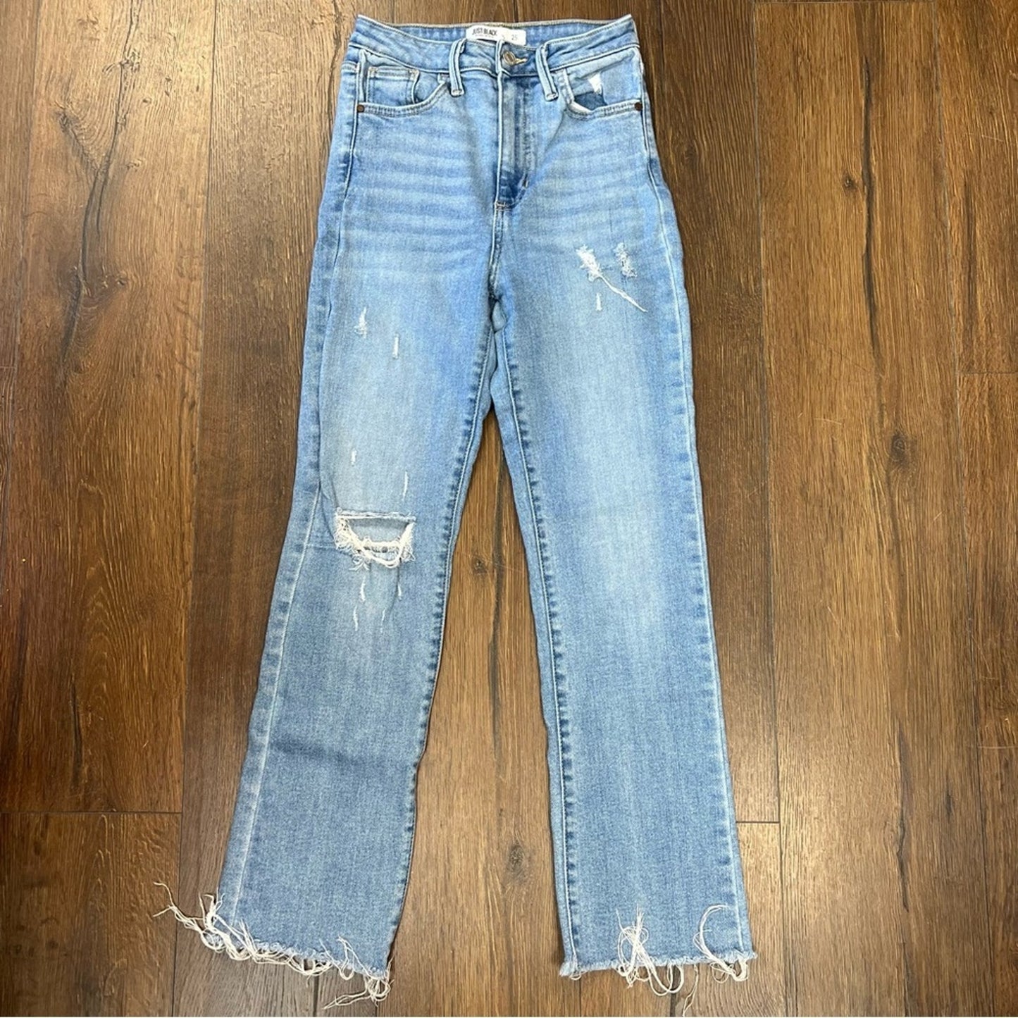 Just‎ Black Denim Distressed Slim Straight Jeans SZ 25/0