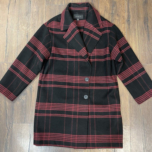 Ann Taylor black and burgundy plaid dress coat Size Med