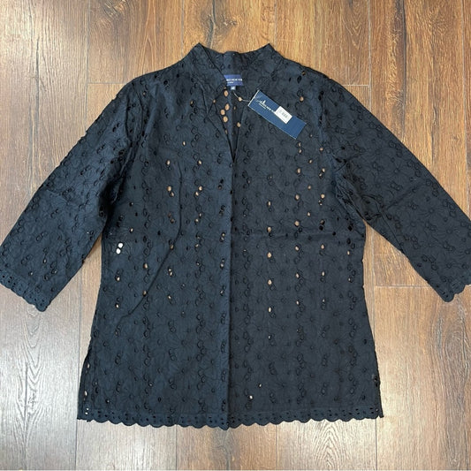 🆕 Jones New York black eyelet blouse SZ LG