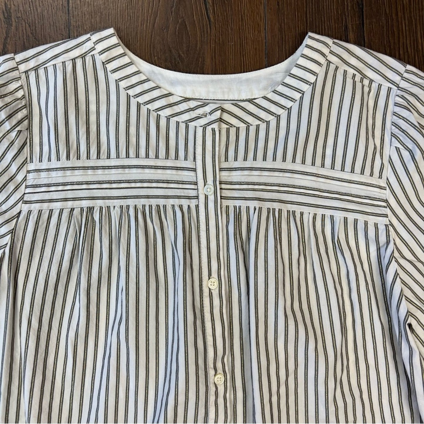 LOFT Shimmer Stripe Pintucked Blouse SZ MED