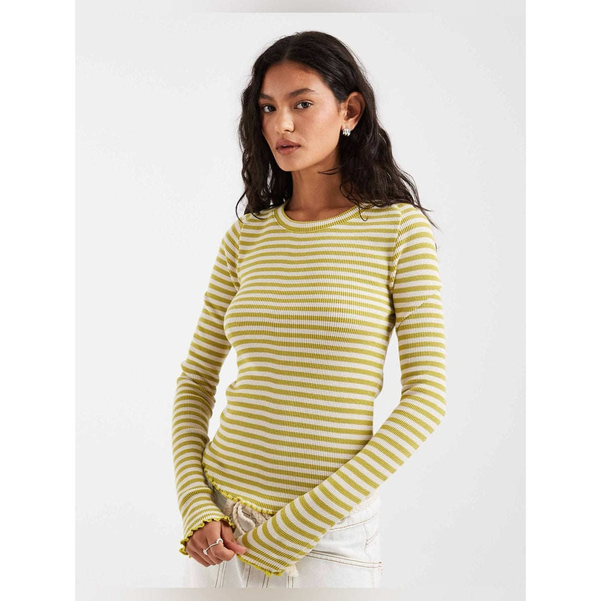 🆕 Free People Easy Does It Striped Long Sleeve Green SZ MED