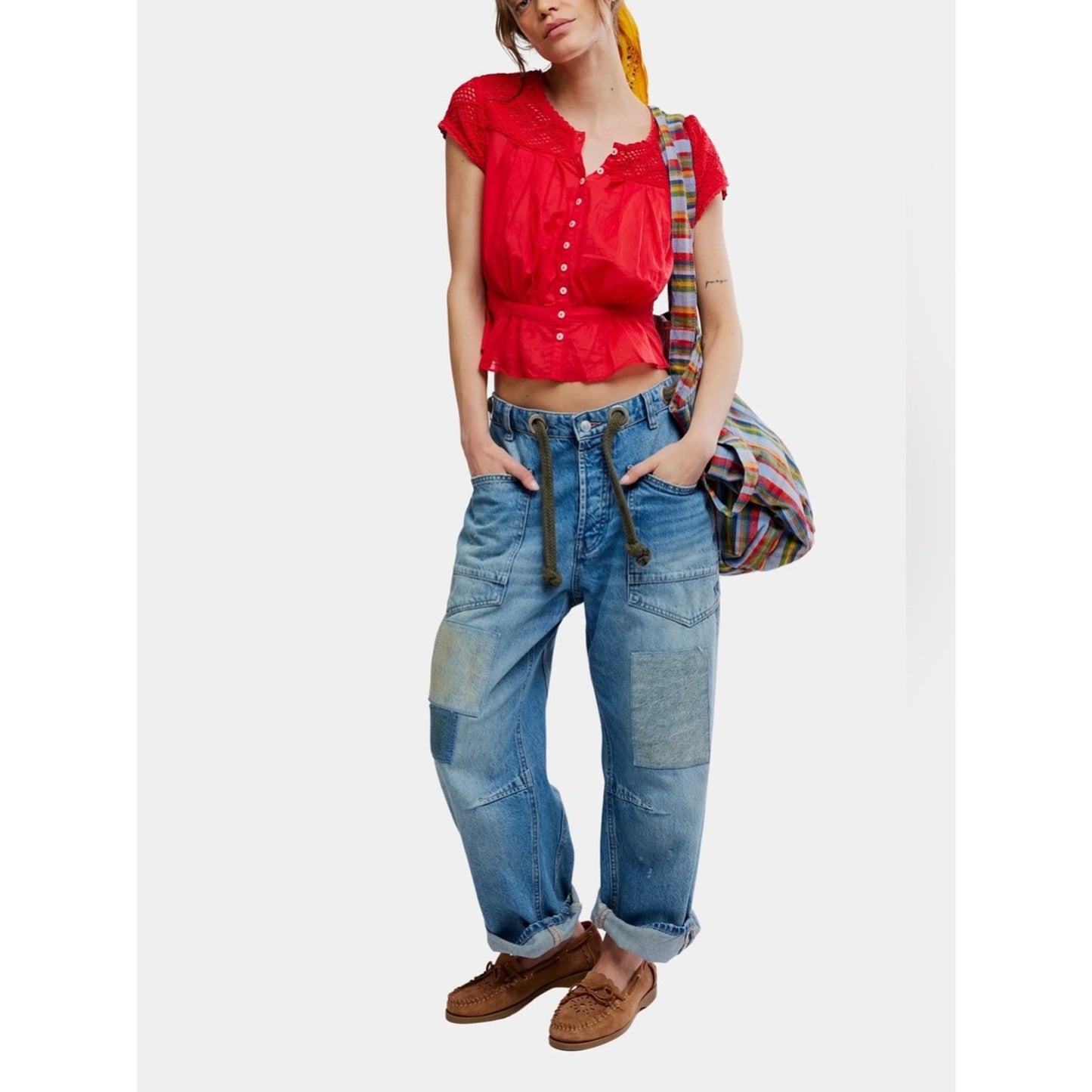 🆕 FREE PEOPLE Red Peplum Top NWT SZ SM