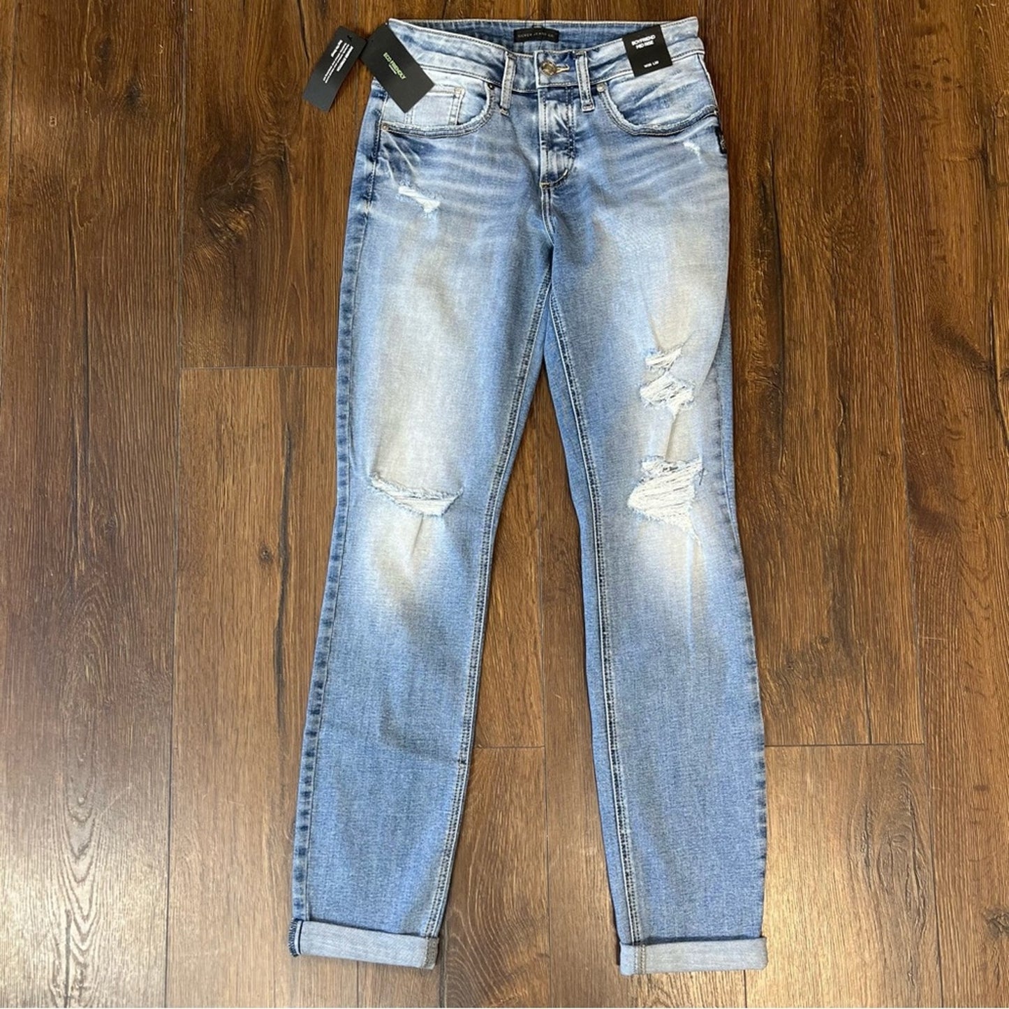 🆕 Silver Jean Boyfriend Mid Rise Slim Leg Jeans SZ 26/2