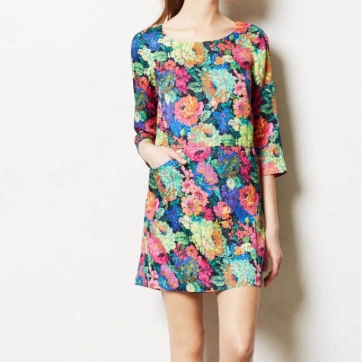 🆕 HD in Paris Front Pockets Tropicalist Shift Dress SZ LG