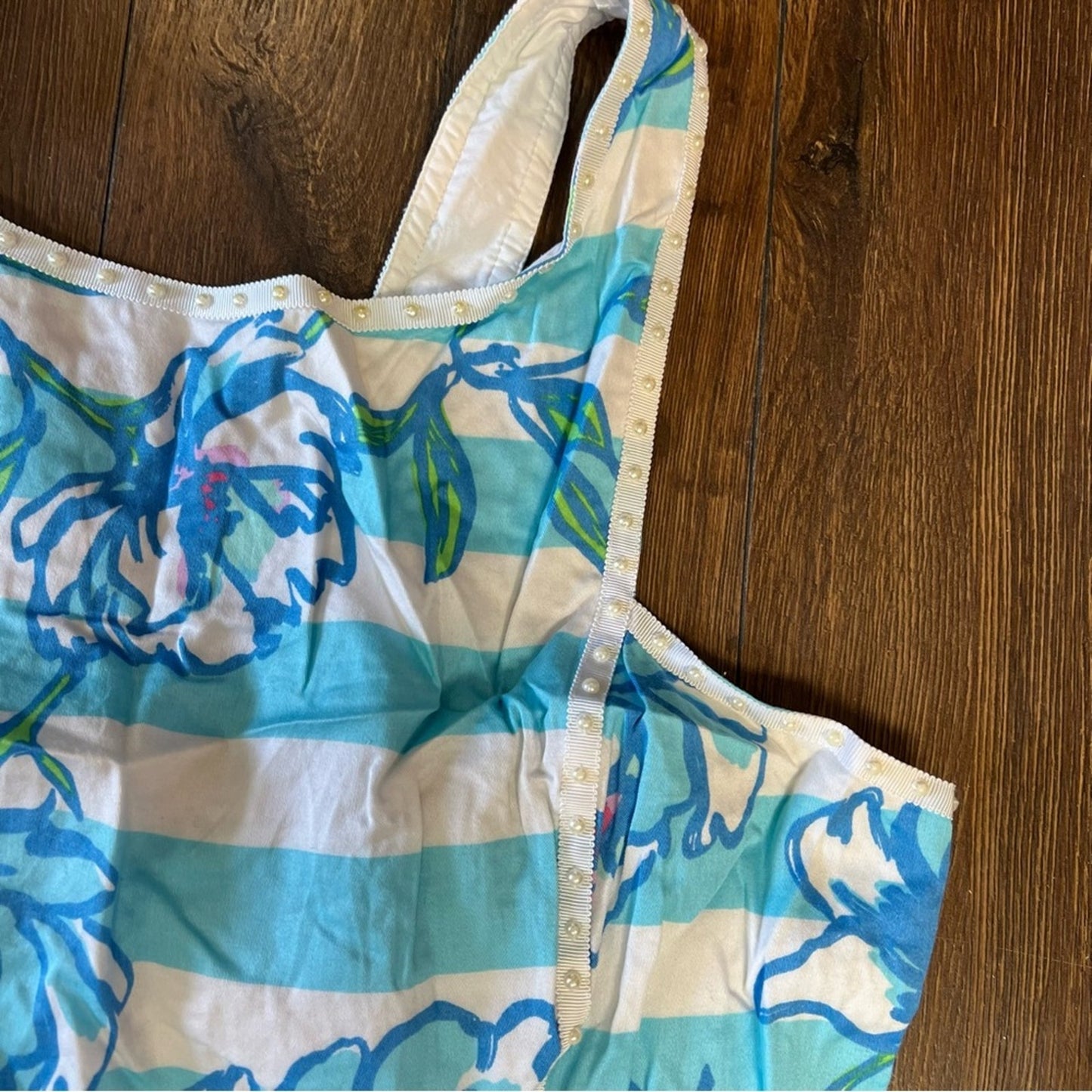 Lilly Pulitzer Sandrine Dress Shorely Blue Floral Striped Tossing The Line SZ 12