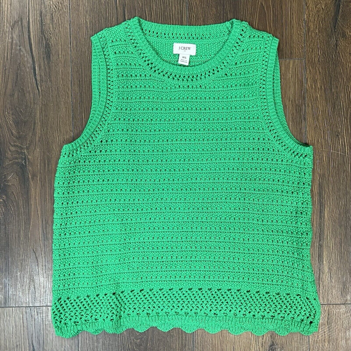 J. Crew Womens Green Crochet Knit Scalloped Hem Sweater Tank Size XS