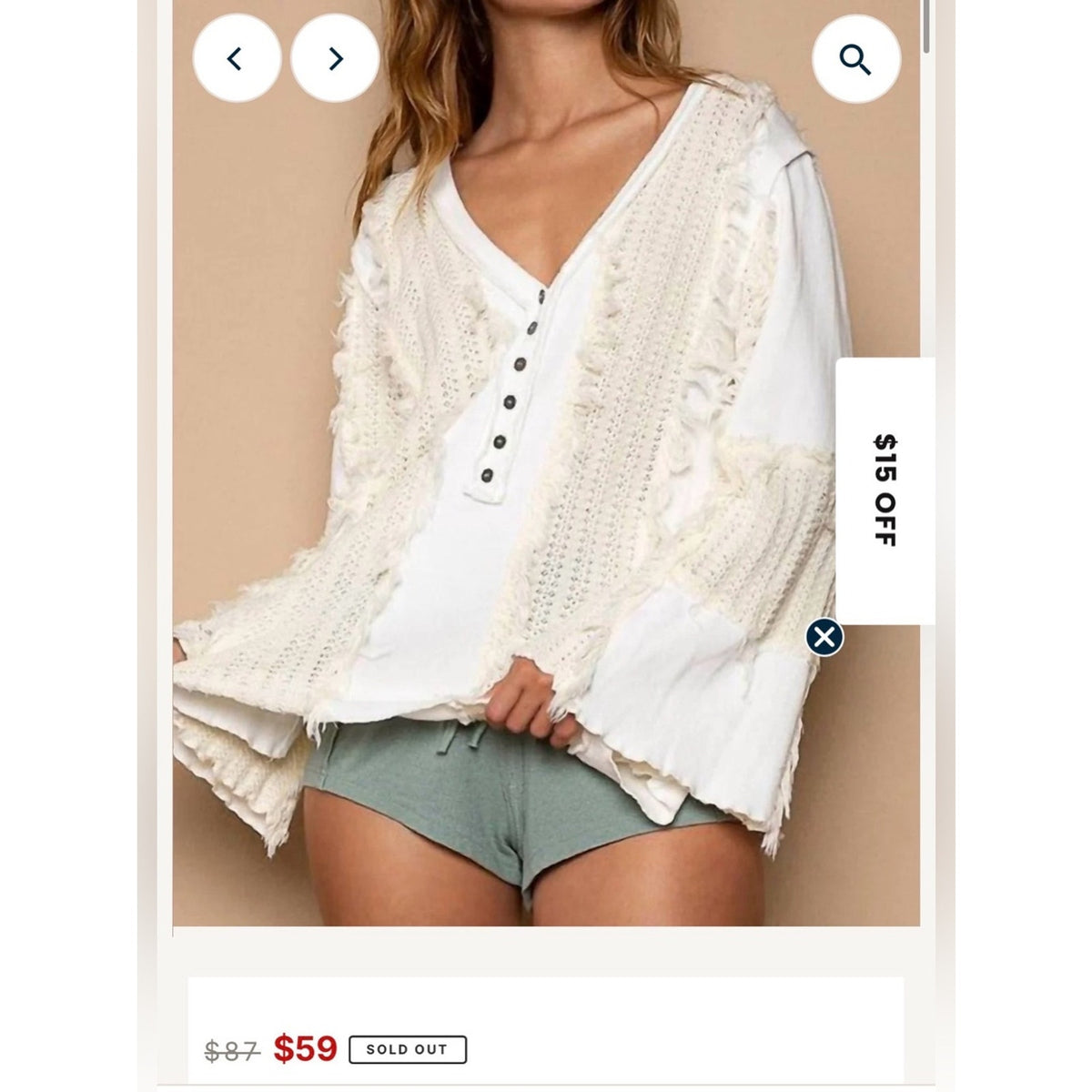 🆕 POL Flare Sleeve Contrast Panels V-neck Top SZ LG