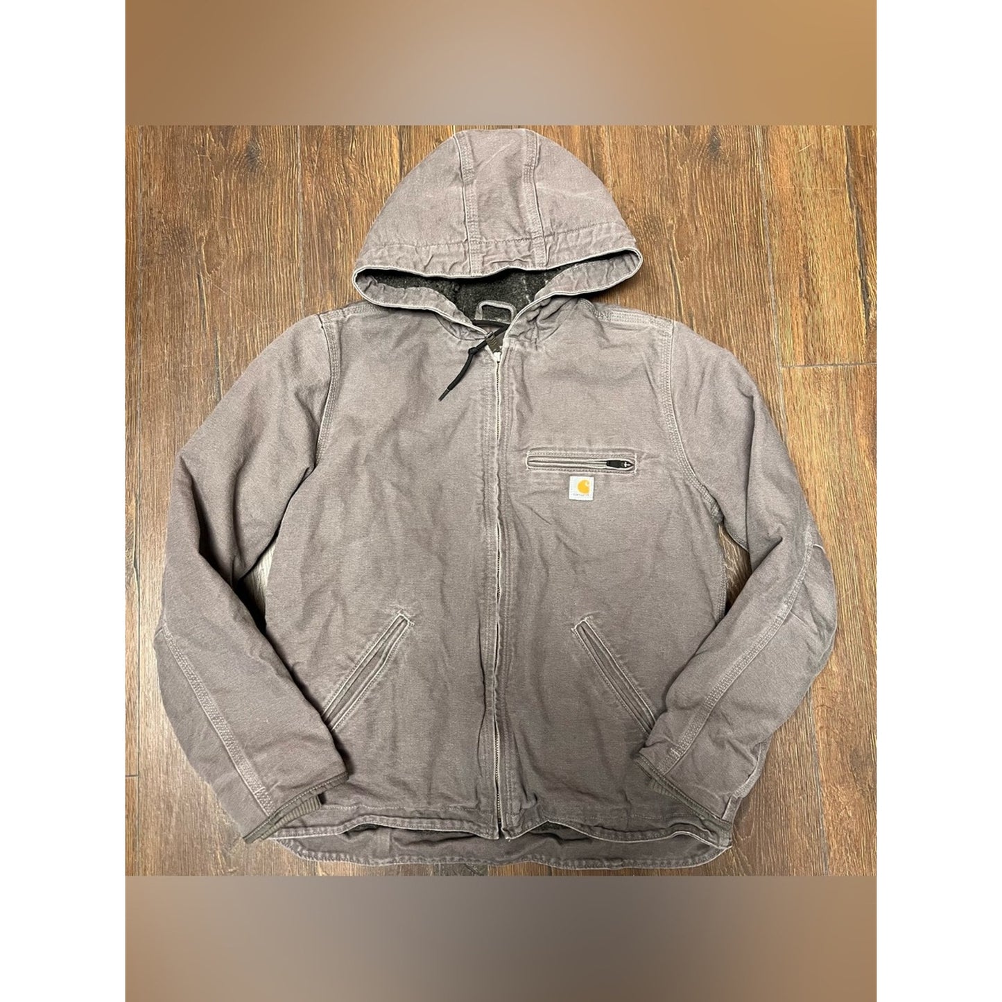 Carhartt Washed Duck Sherpa Lined Hooded Zip Up Jacket SZ MED