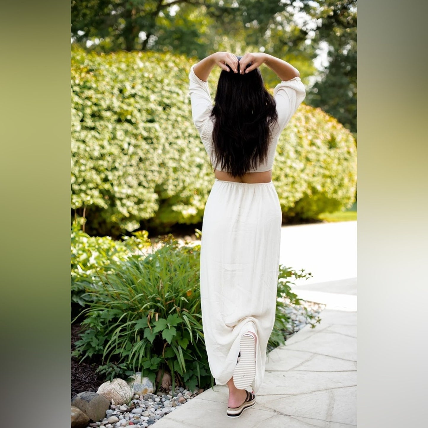 LUSH side cut maxi dress in bone SZ LG