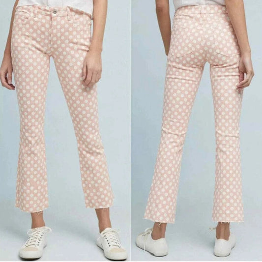 Pilcro Polka Dot High-Rise Bootcut Crop Raw Hem Pants (Anthropologie) SZ 30/10