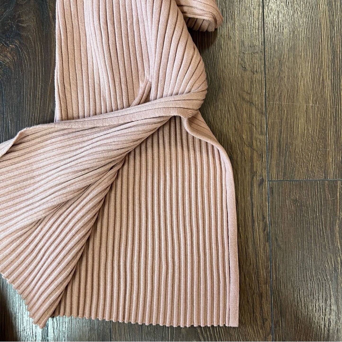 🆕 Hem and Thread Sleeveless Frill Side Ribbed Midi Dress Dusty Mauve SZ MED