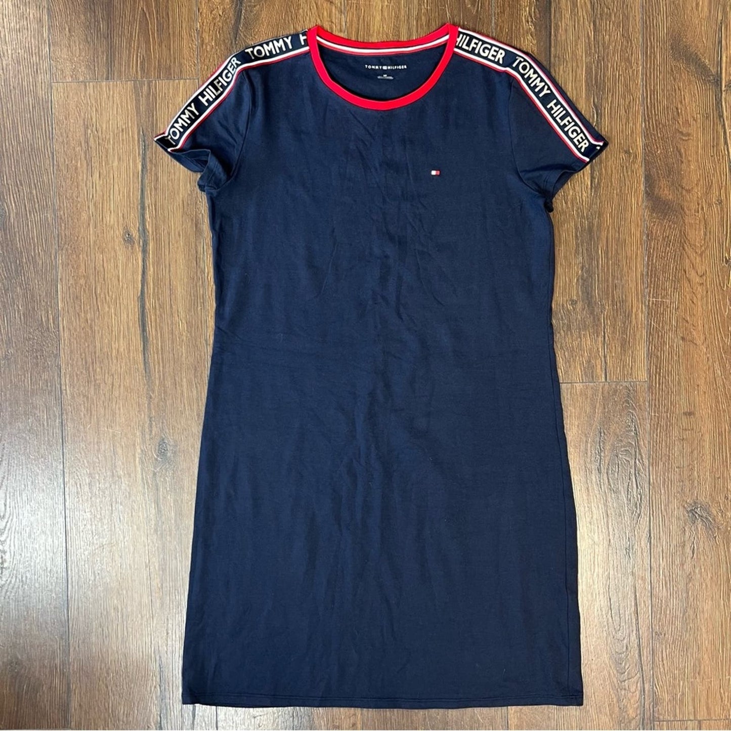 Tommy Hilfiger Logo Tape Sleeve Crew T-Shirt Dress SZ SM