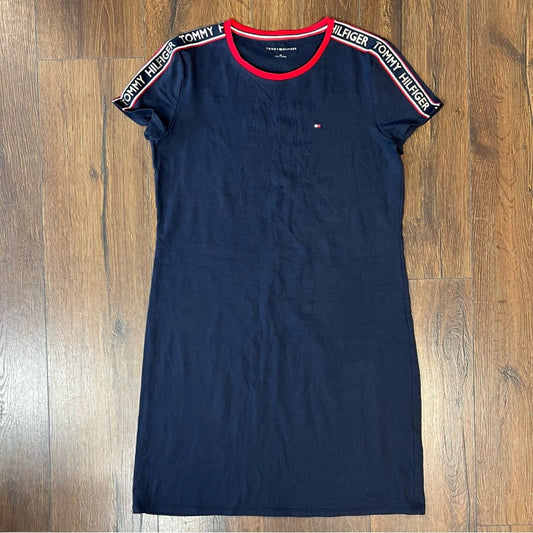 Tommy Hilfiger Logo Tape Sleeve Crew T-Shirt Dress SZ SM