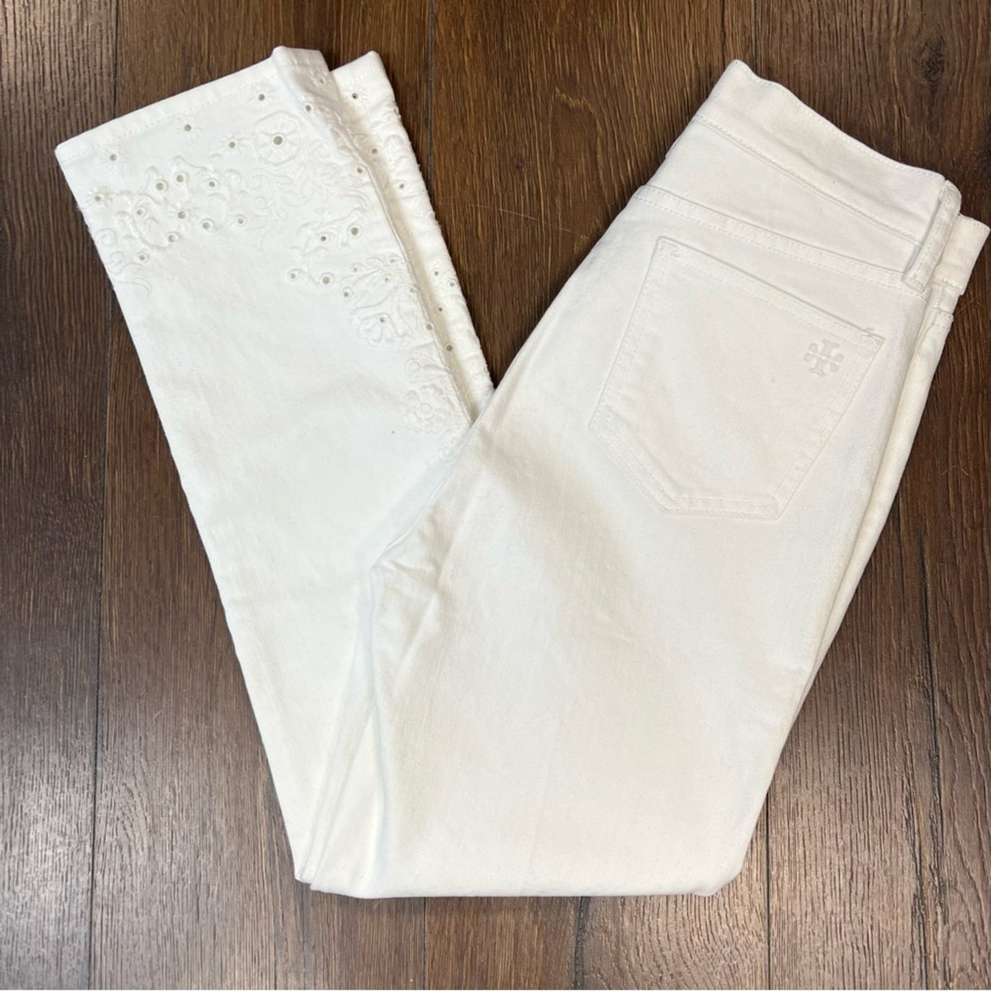 Tory Burch Keira Straight-Leg White Rinse Wash Jeans SZ 26/2