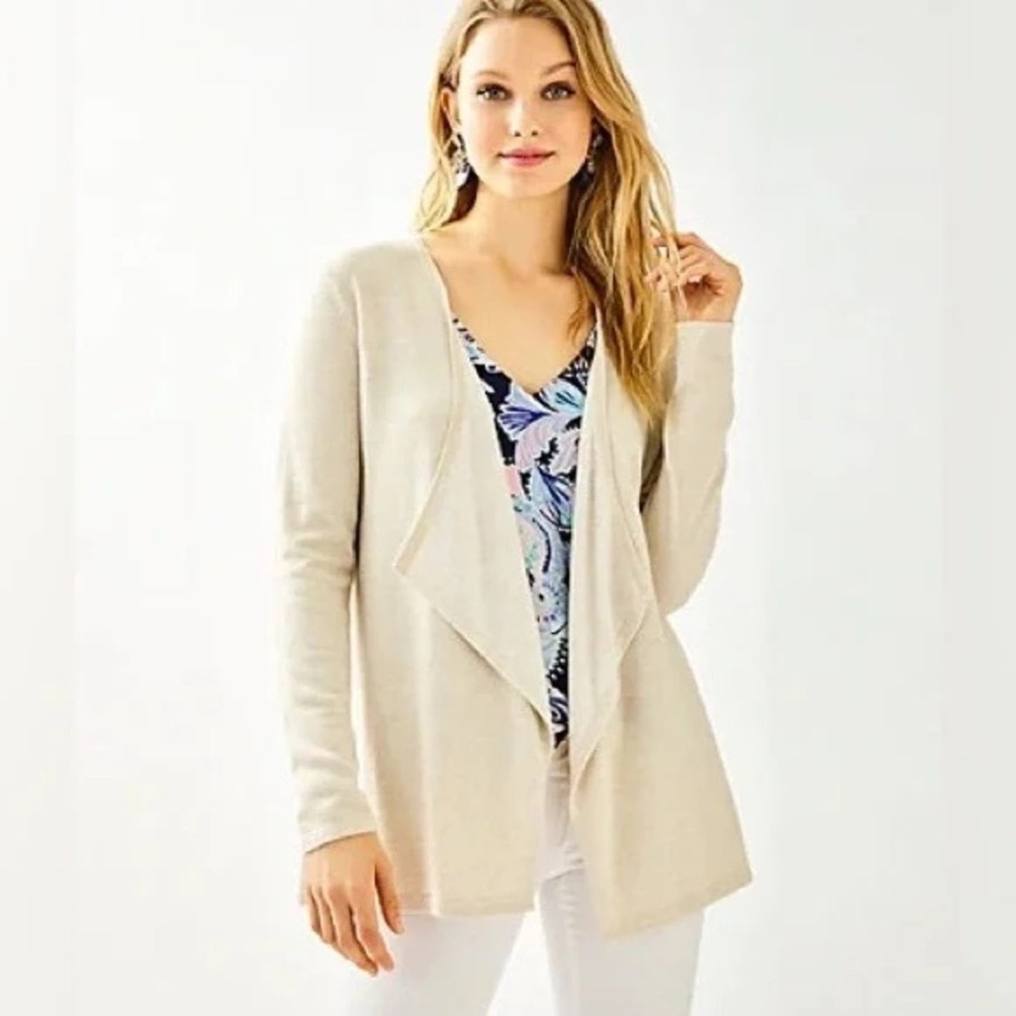 Lilly Pulitzer Dustin cardigan in Heathered gold sandbank metallic SZ MED