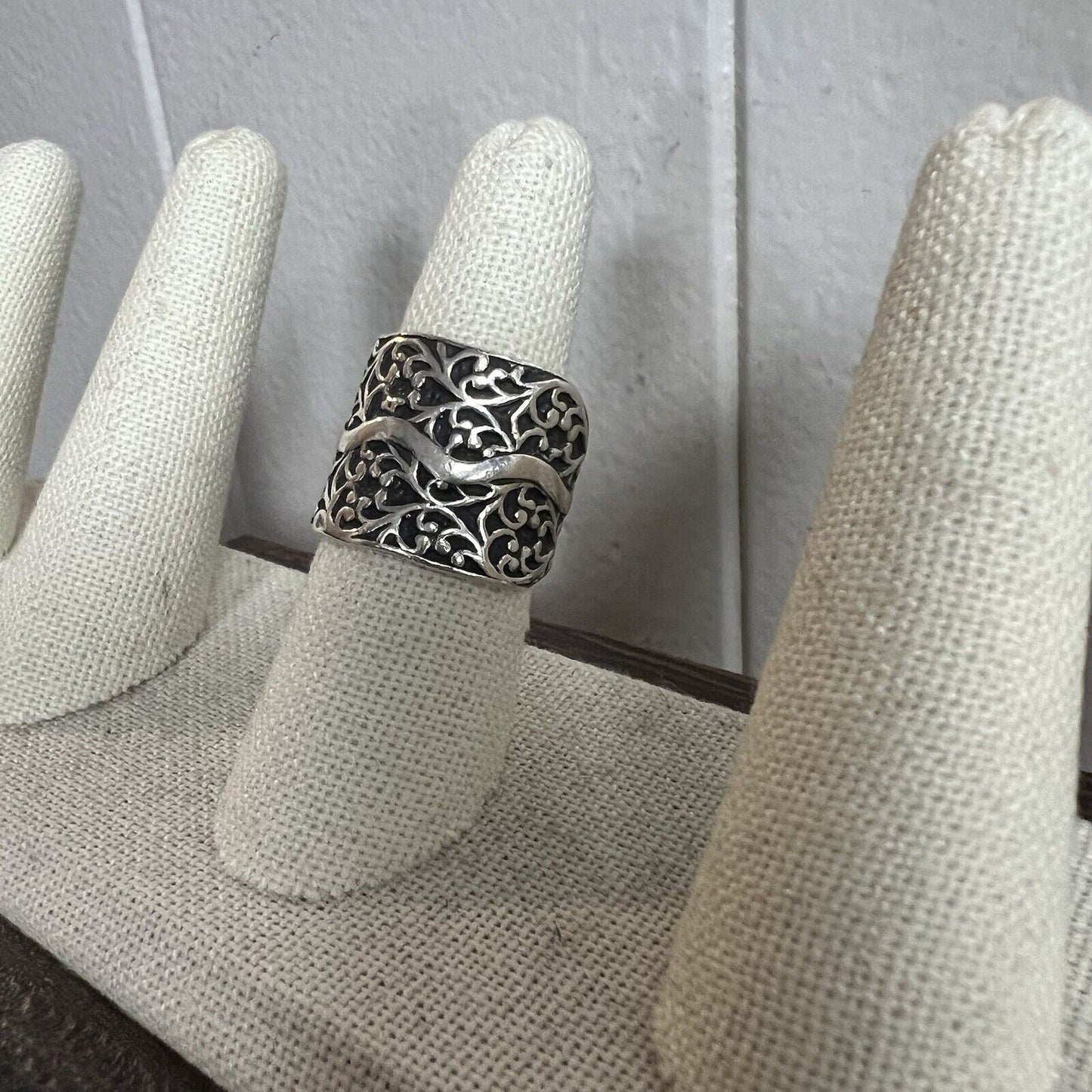 Silpada 925 Sterling Silver Filigree Vine WIDE Cuff Ring SZ 7.5