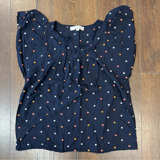 LOFT rainbow dot flutter sleeve top SZ SM