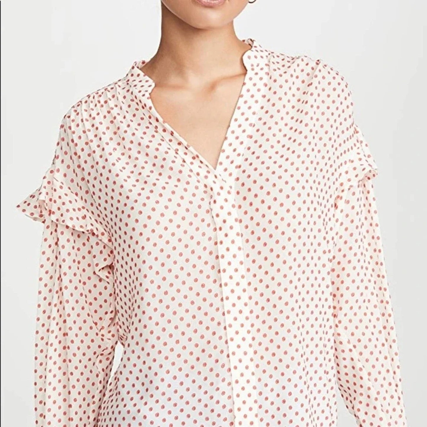 Derek Lam 10 Crosby Kaene Red & Cream Polka Dot Ruffle Blouse SZ 6