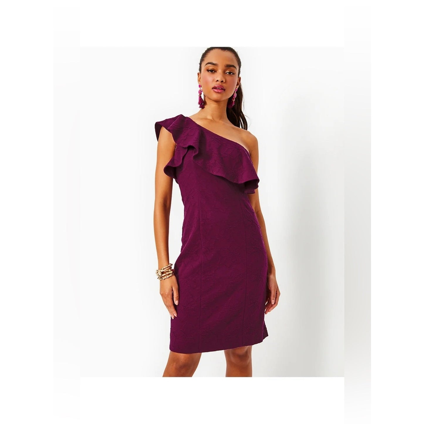 🆕 Lilly Pulitzer One Shoulder Dress Amarena Cherry Knit Pucker NWT SZ 12